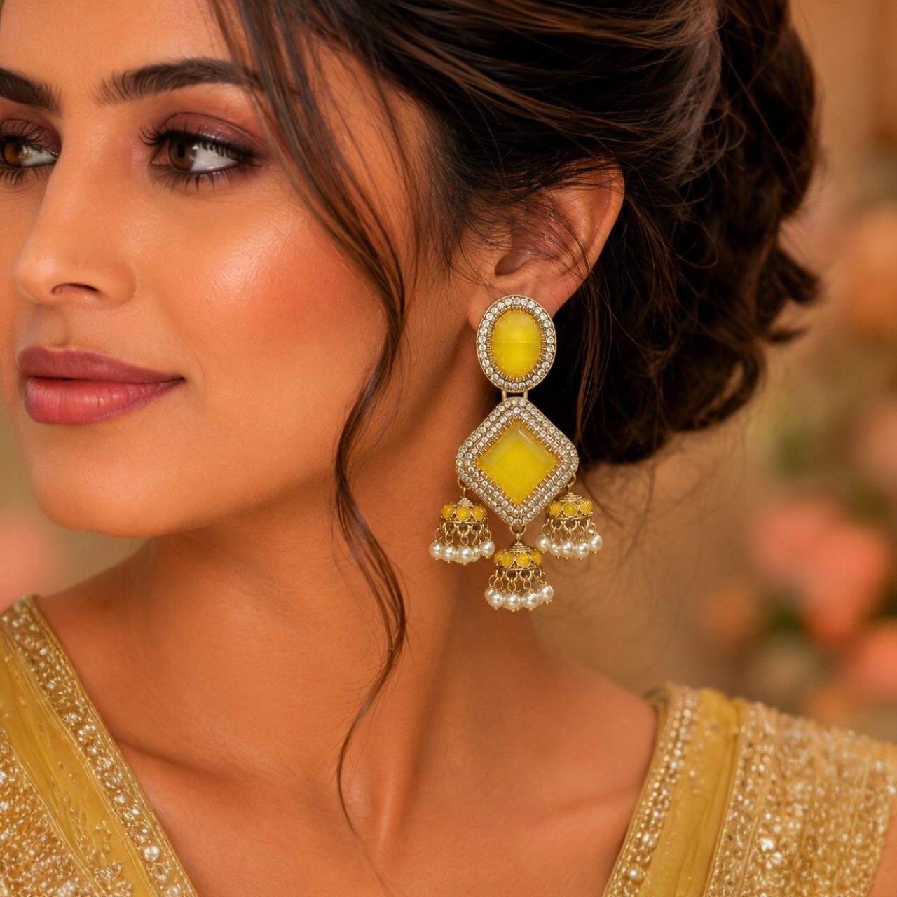 Navya Earrings - Yellow