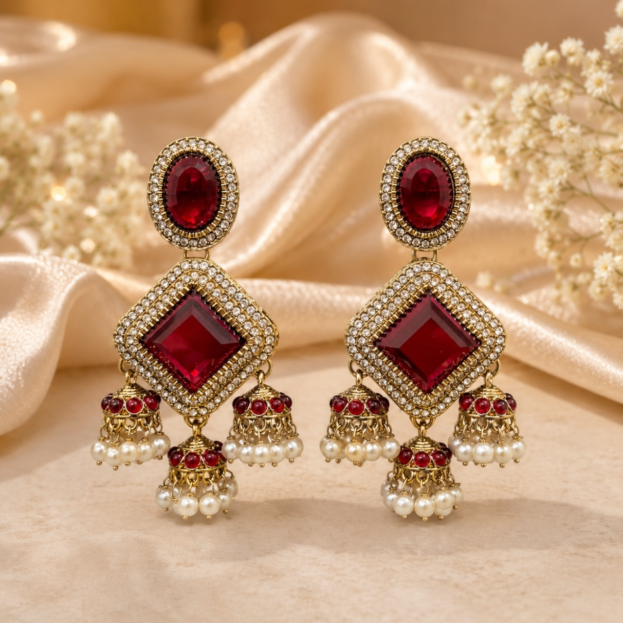 Navya Earrings - Red