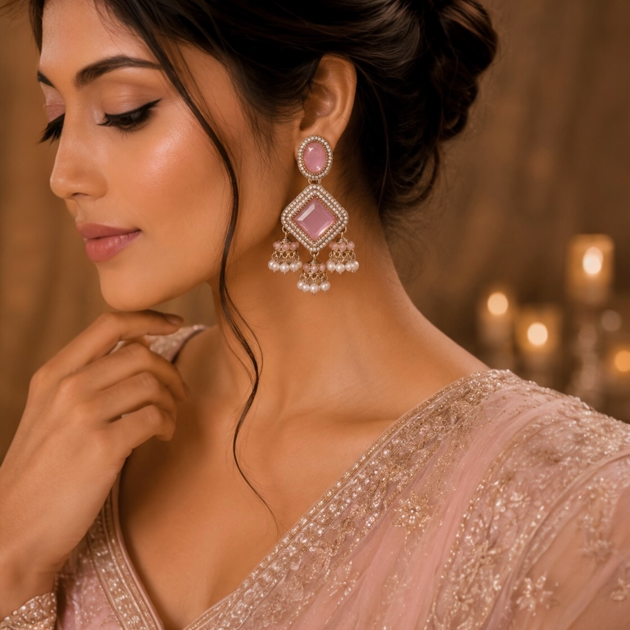 Navya Earrings - Pink