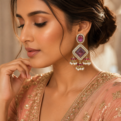 Navya Earrings - Onion Pink