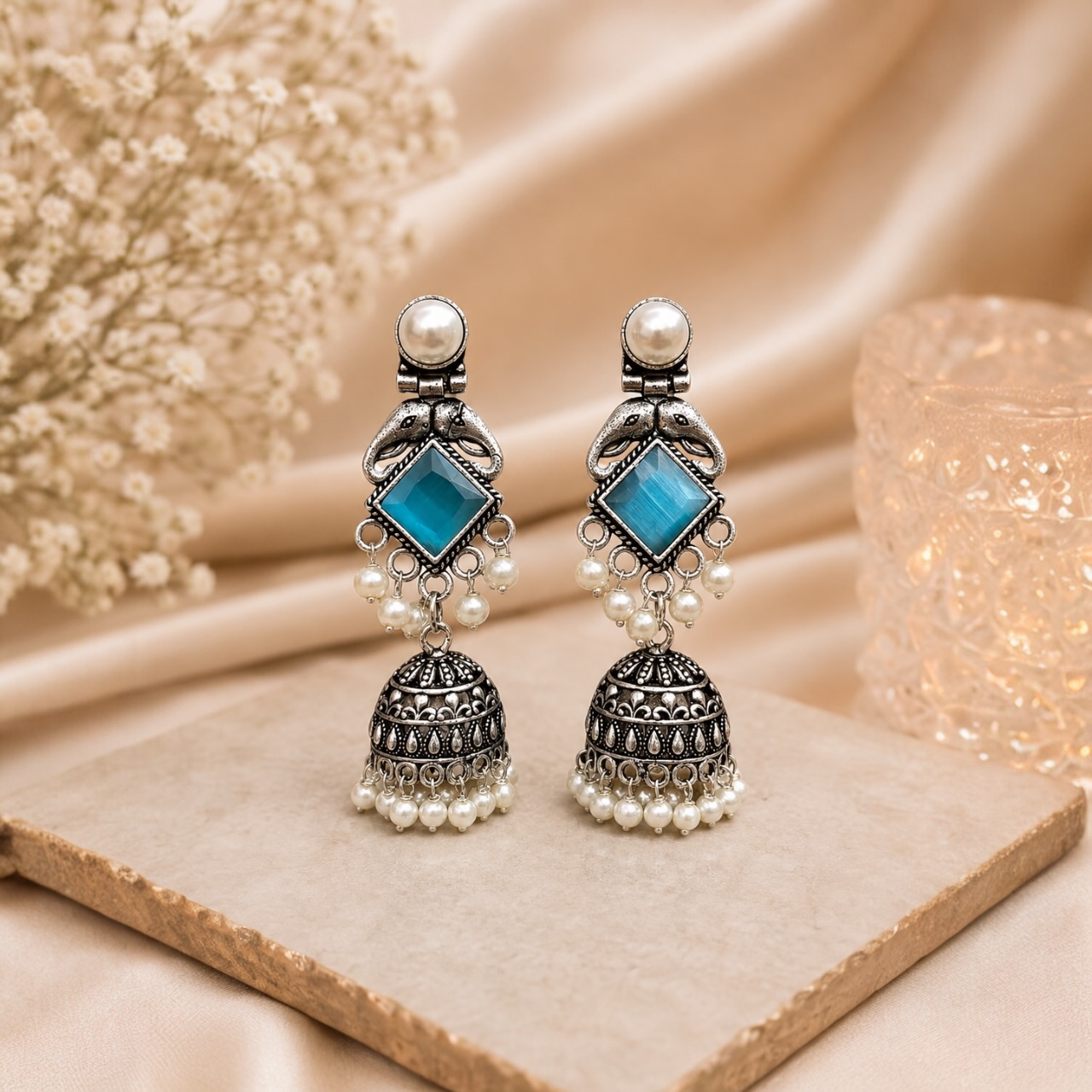 Gaju Brass Jhumka - Blue