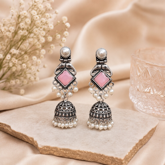 Gaju Brass Jhumka - Pink