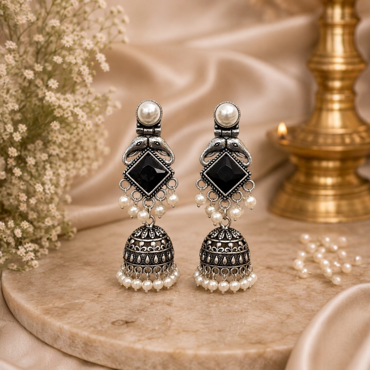 Gaju Brass Jhumka - Black