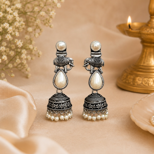 Trunk Brass Earrings - White