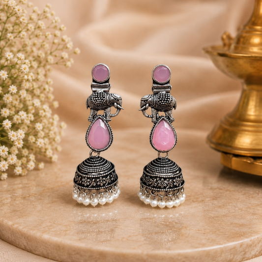 Trunk Brass Earrings - Pink