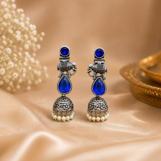 Trunk Brass Earrings - Blue