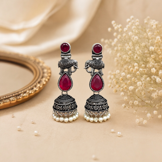 Trunk Brass Earrings - Red