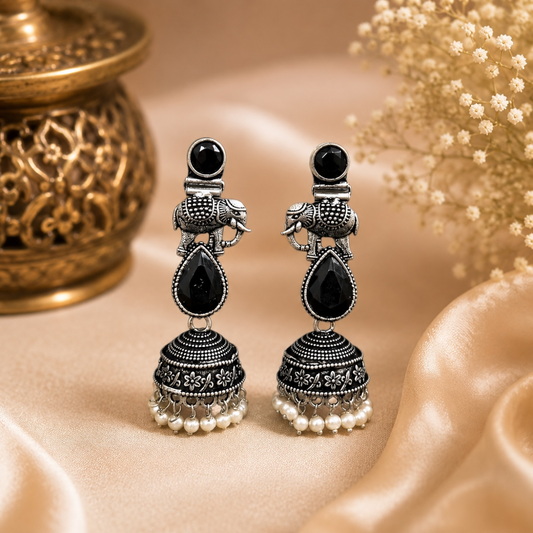 Trunk Brass Earrings - Black