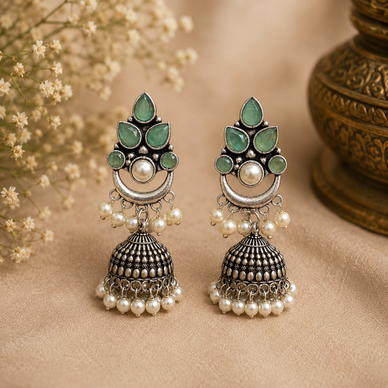 Tiny Brass Earrings - Mint