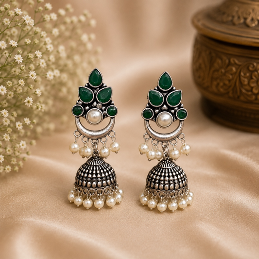 Tiny Brass Earrings - Green