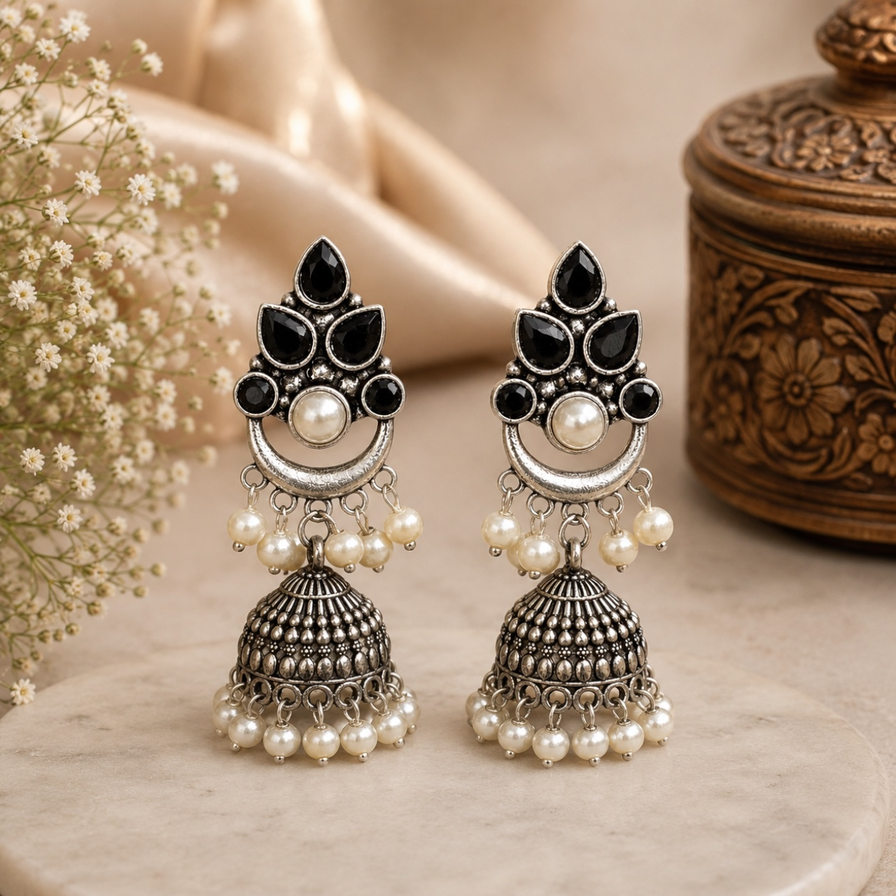 Tiny Brass Earrings - Black