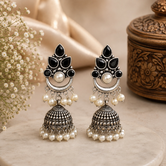 Tiny Brass Earrings - Black