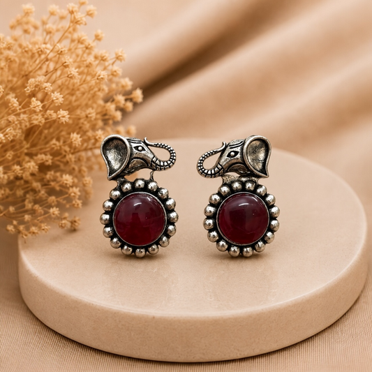Gaj Brass Studs - Ruby