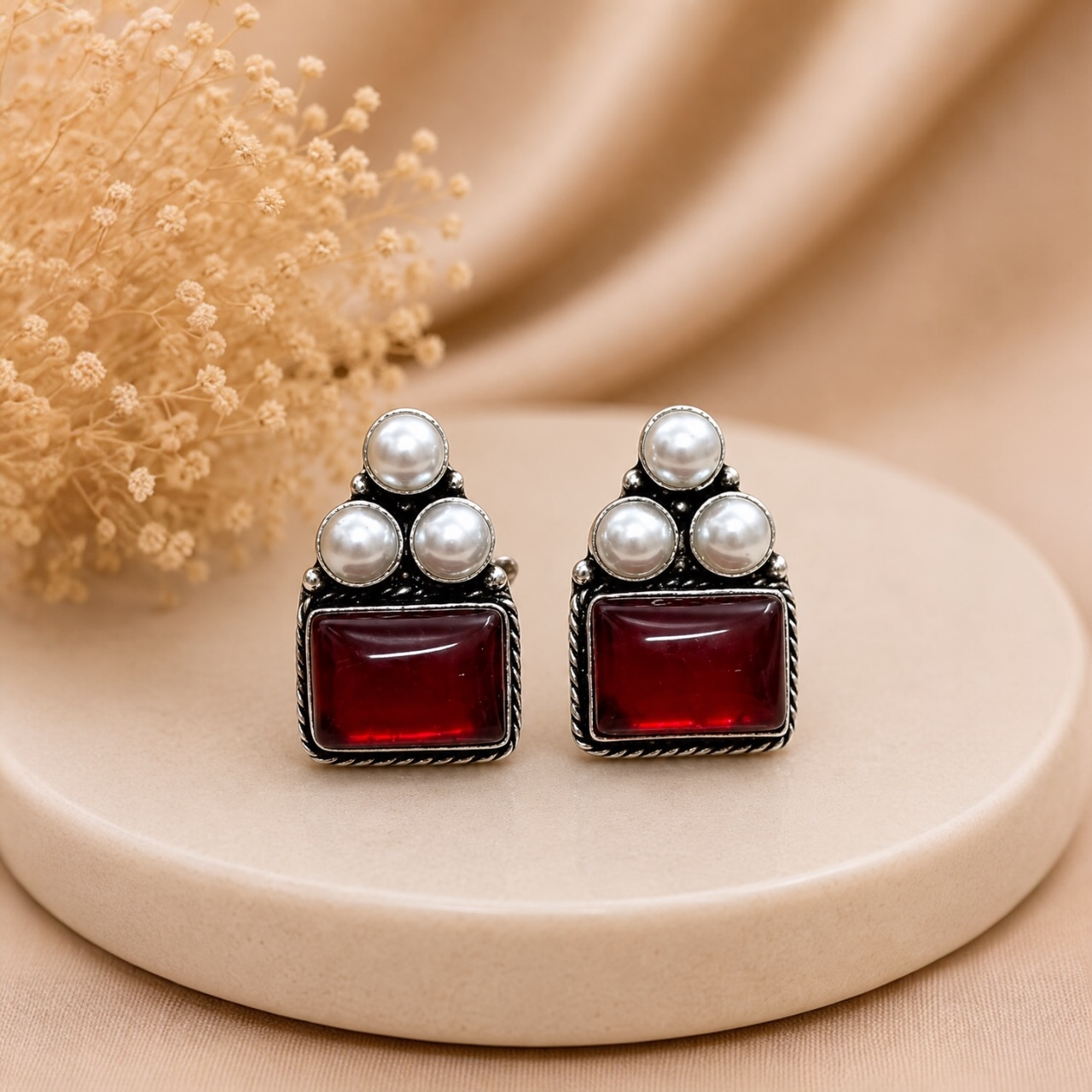 Siya Brass Studs - Red