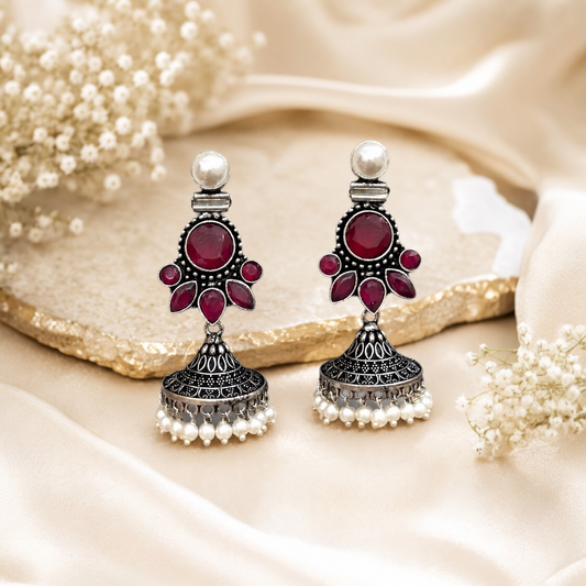 Mia Brass Jhumka - Red