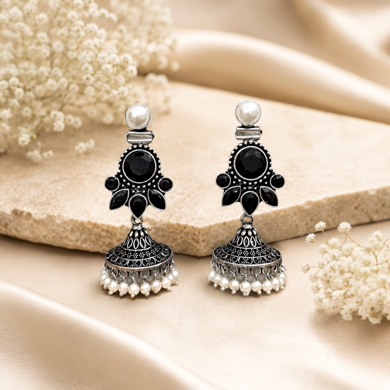 Mia Brass Jhumka - Black