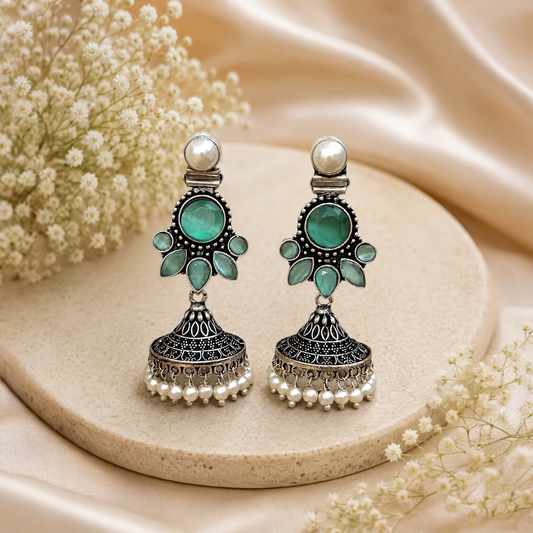Mia Brass Jhumka - Mint