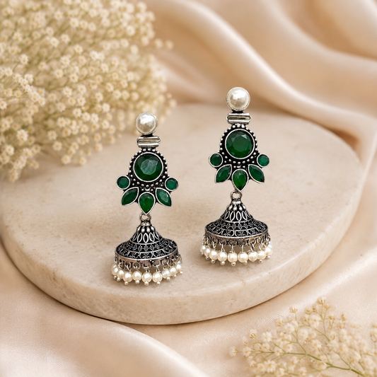 Mia Brass Jhumka - Green
