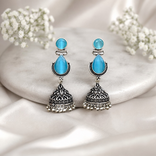 Nina Brass Jhumka - Blue