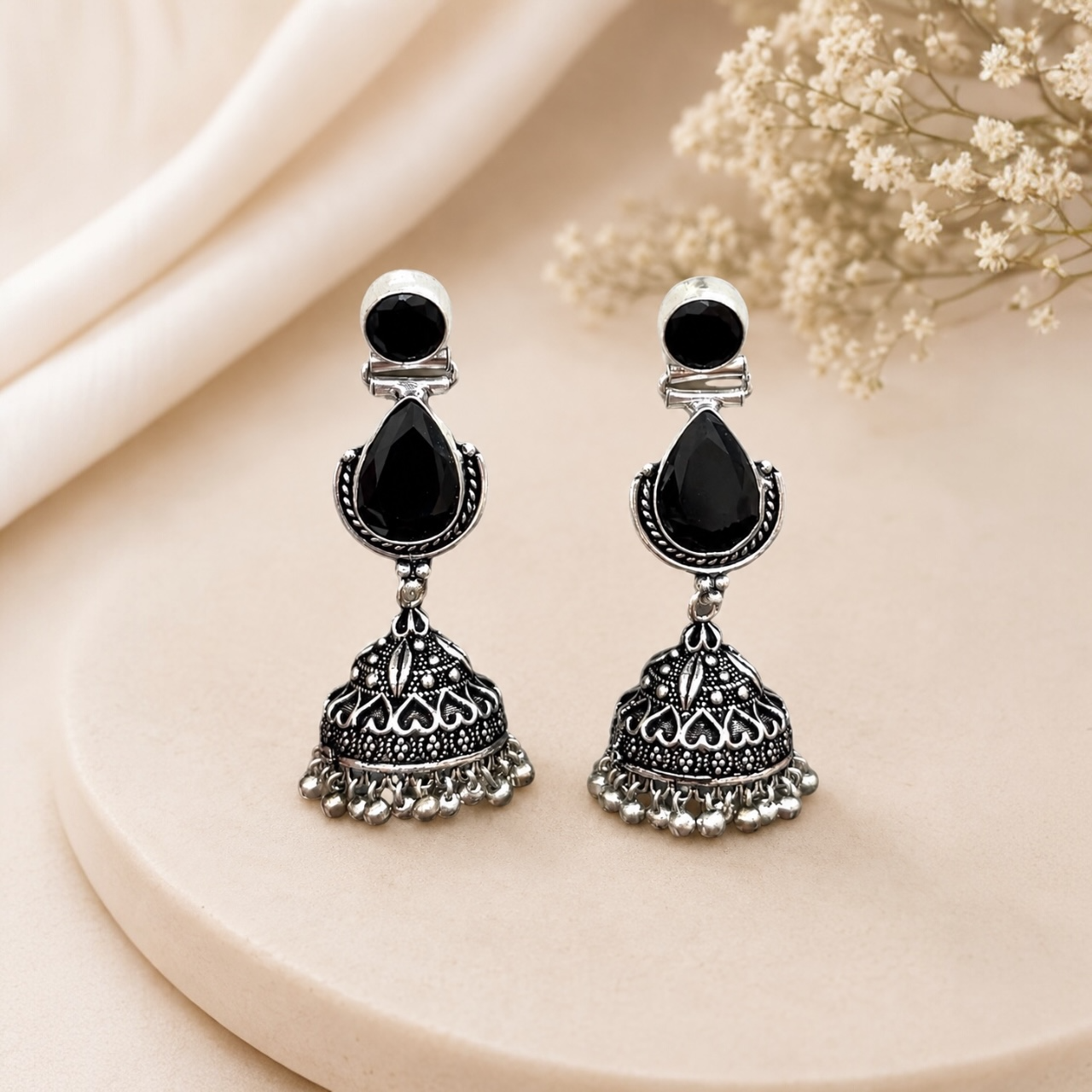 Nina Brass Jhumka - Black