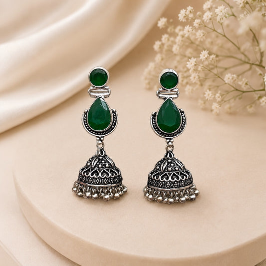 Nina Brass Jhumka - Green