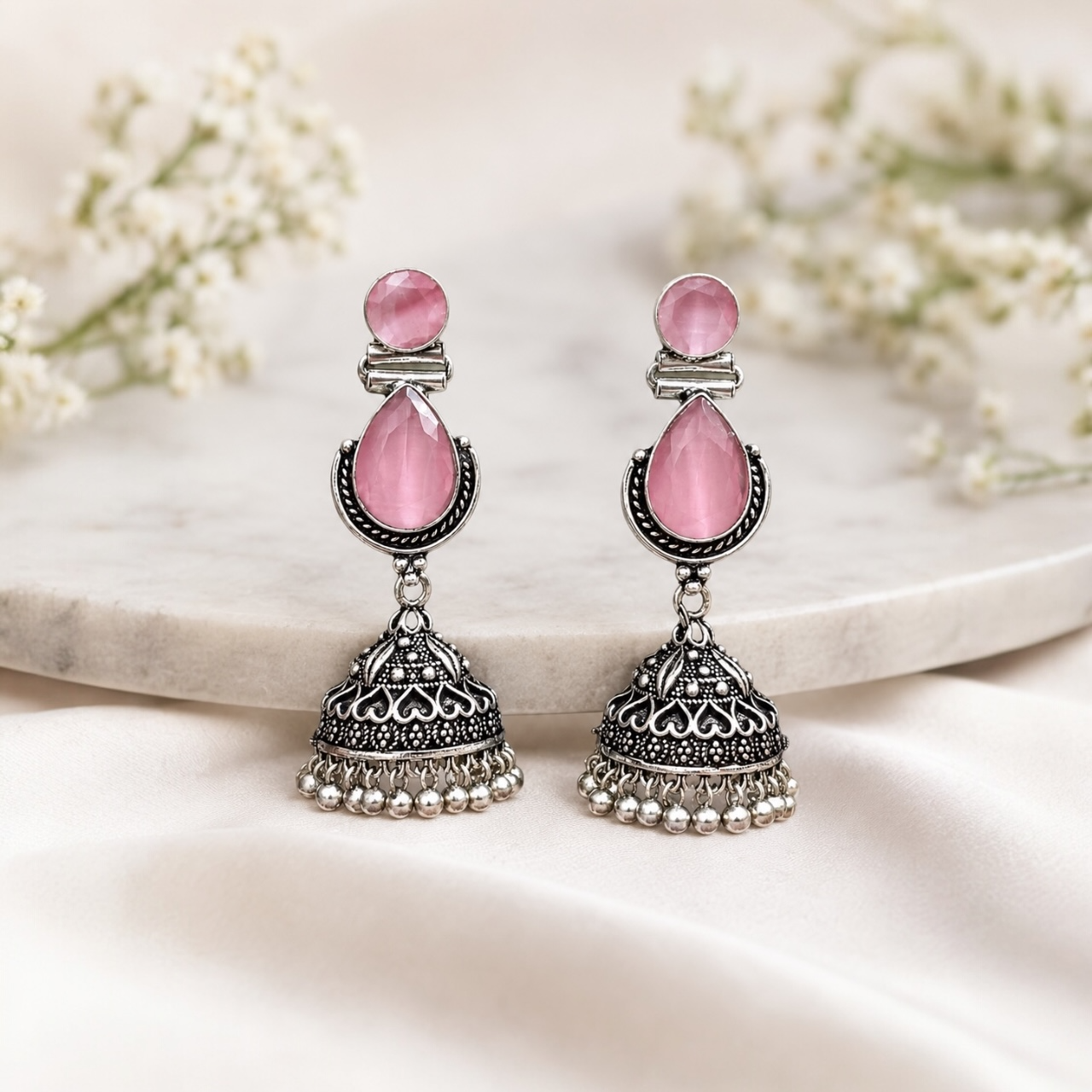 Nina Brass Jhumka - Pink
