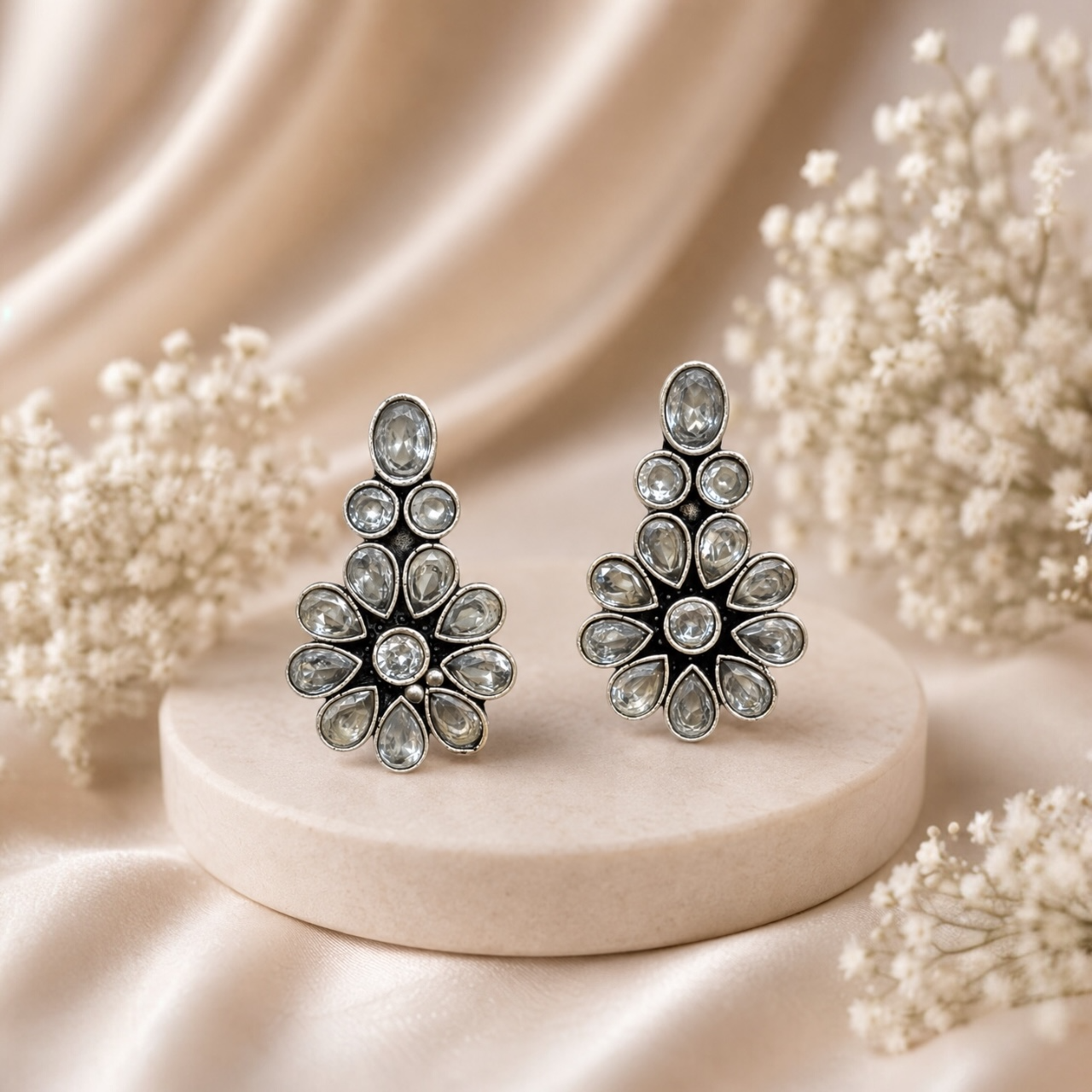 Petal Brass Studs - White
