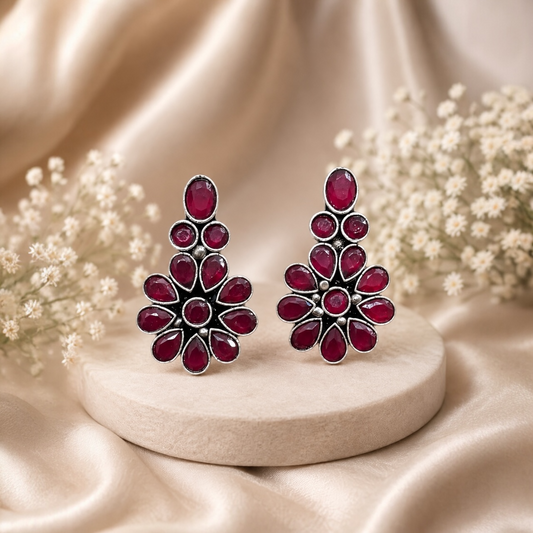 Petal Brass Studs - Ruby