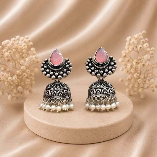 Pear Brass Jhumki - Pink