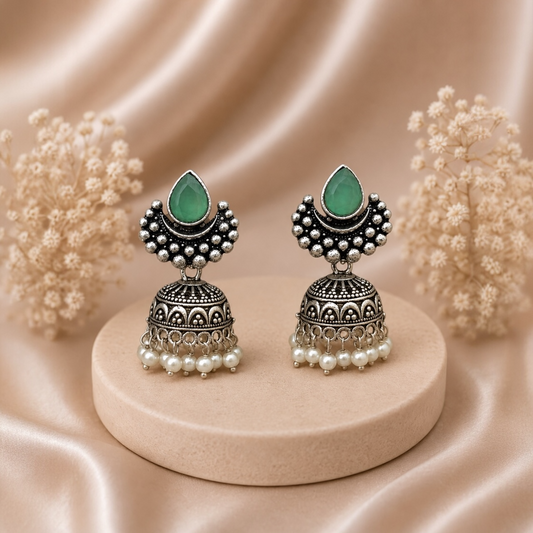 Pear Brass Jhumki - Mint