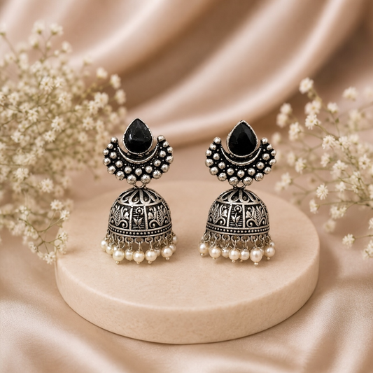 Pear Brass Jhumki - Black