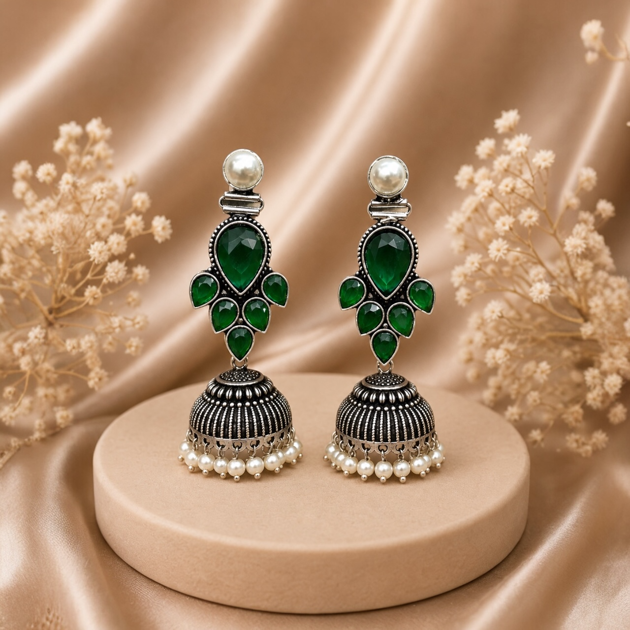 Jia Brass Jhumka - Green