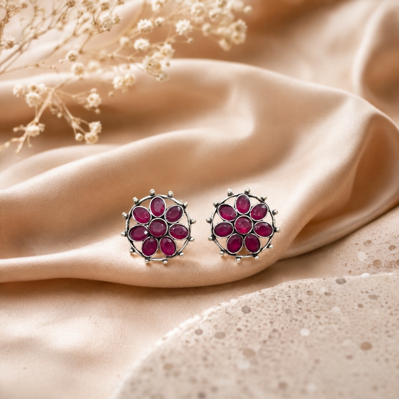 Piya Brass Studs - Ruby