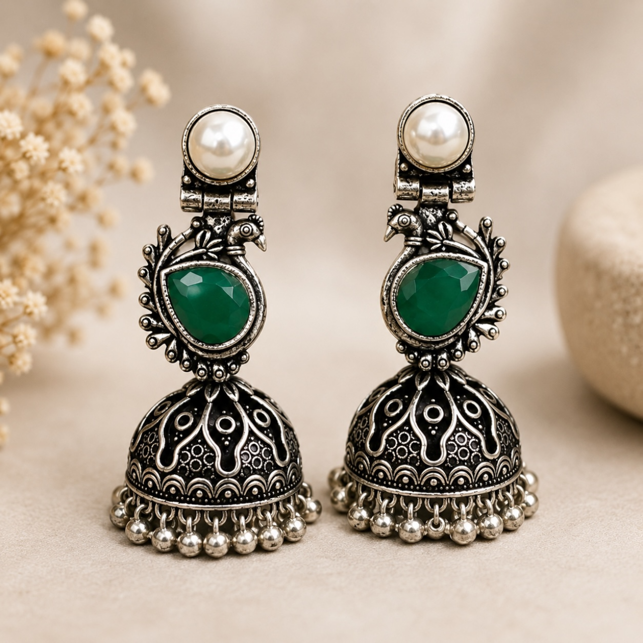 Zia Brass Jhumka - Green