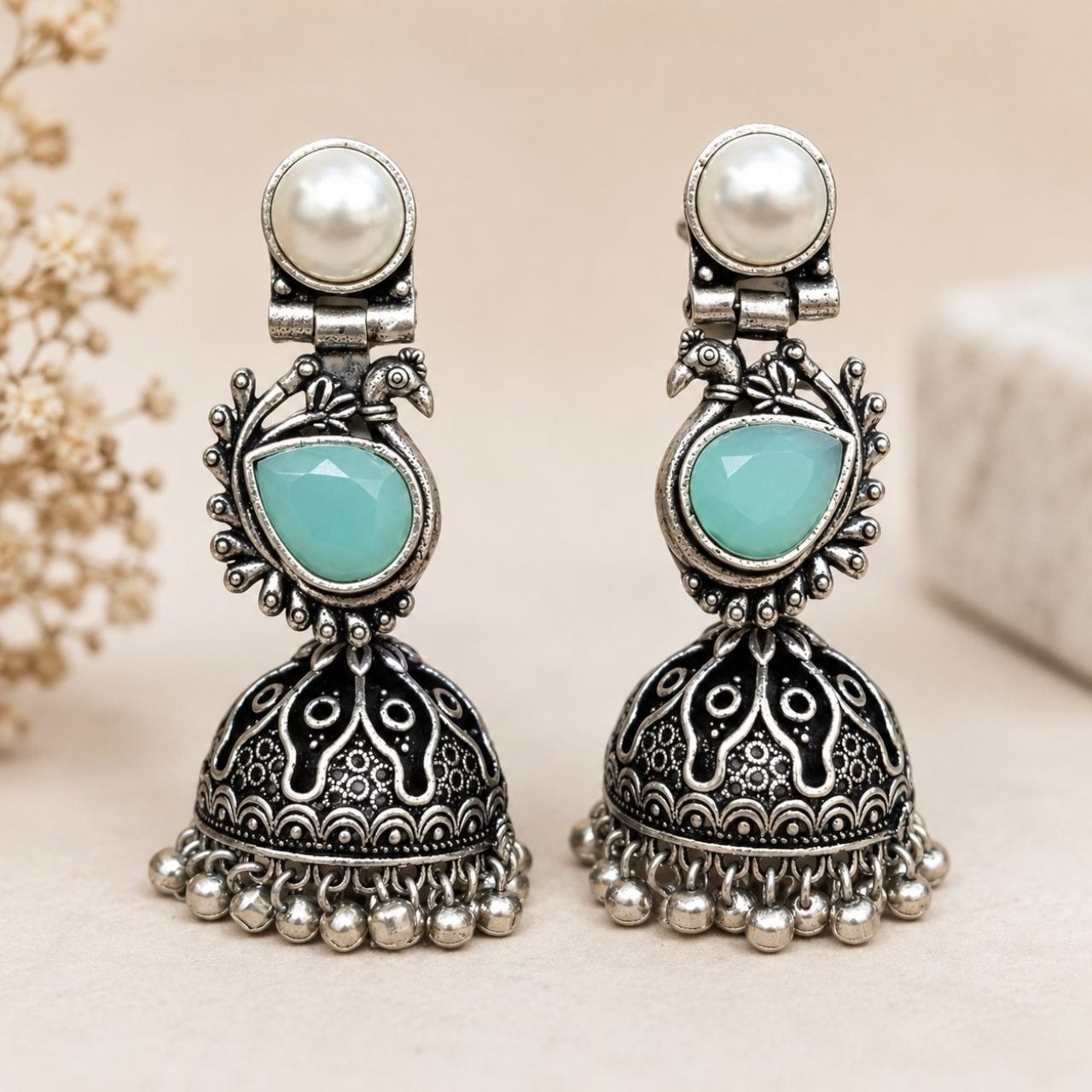 Zia Brass Jhumka - Mint