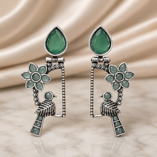 Bird Brass Earrings - Mint