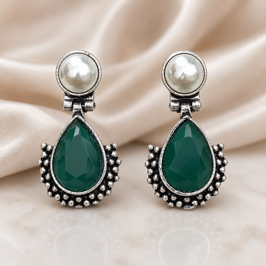 Drop Brass Earrings - Green