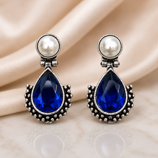 Drop Brass Earrings - Blue