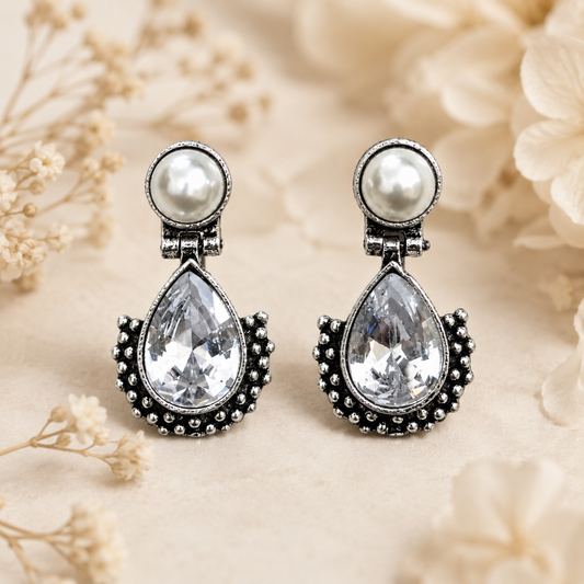Drop Brass Earrings - White