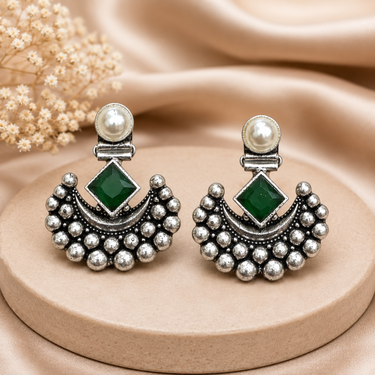 Arc Brass Earrings - Green