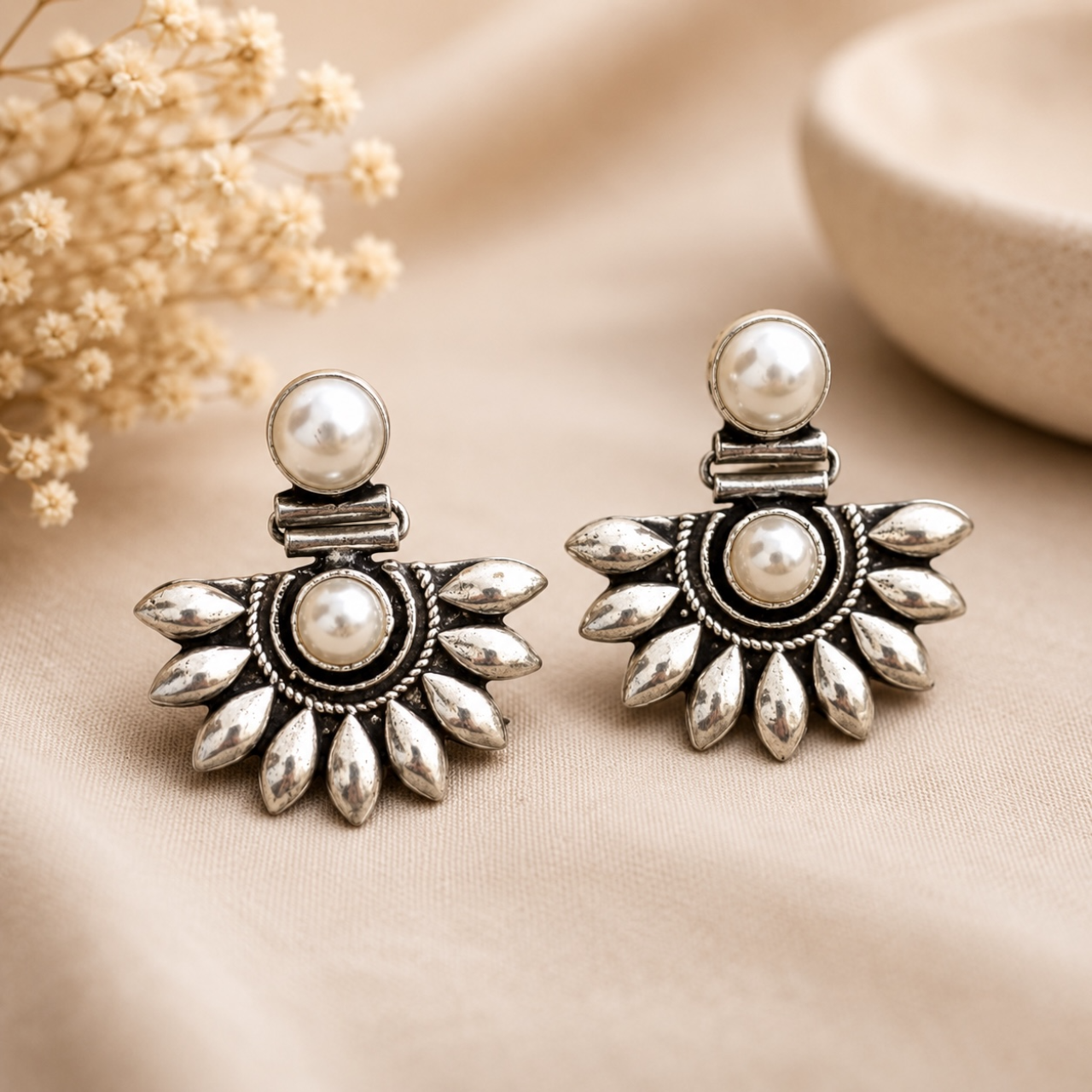 Noor Brass Earrings - White