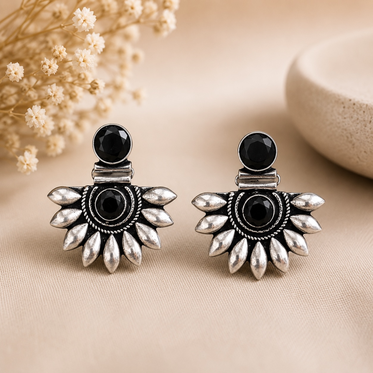 Noor Brass Earrings - Black