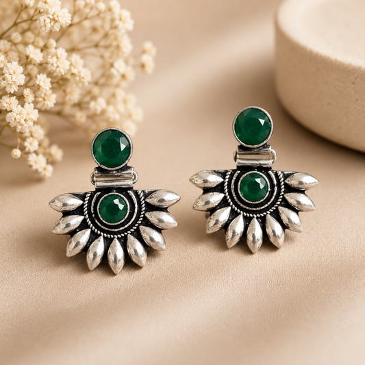 Noor Brass Earrings - Green