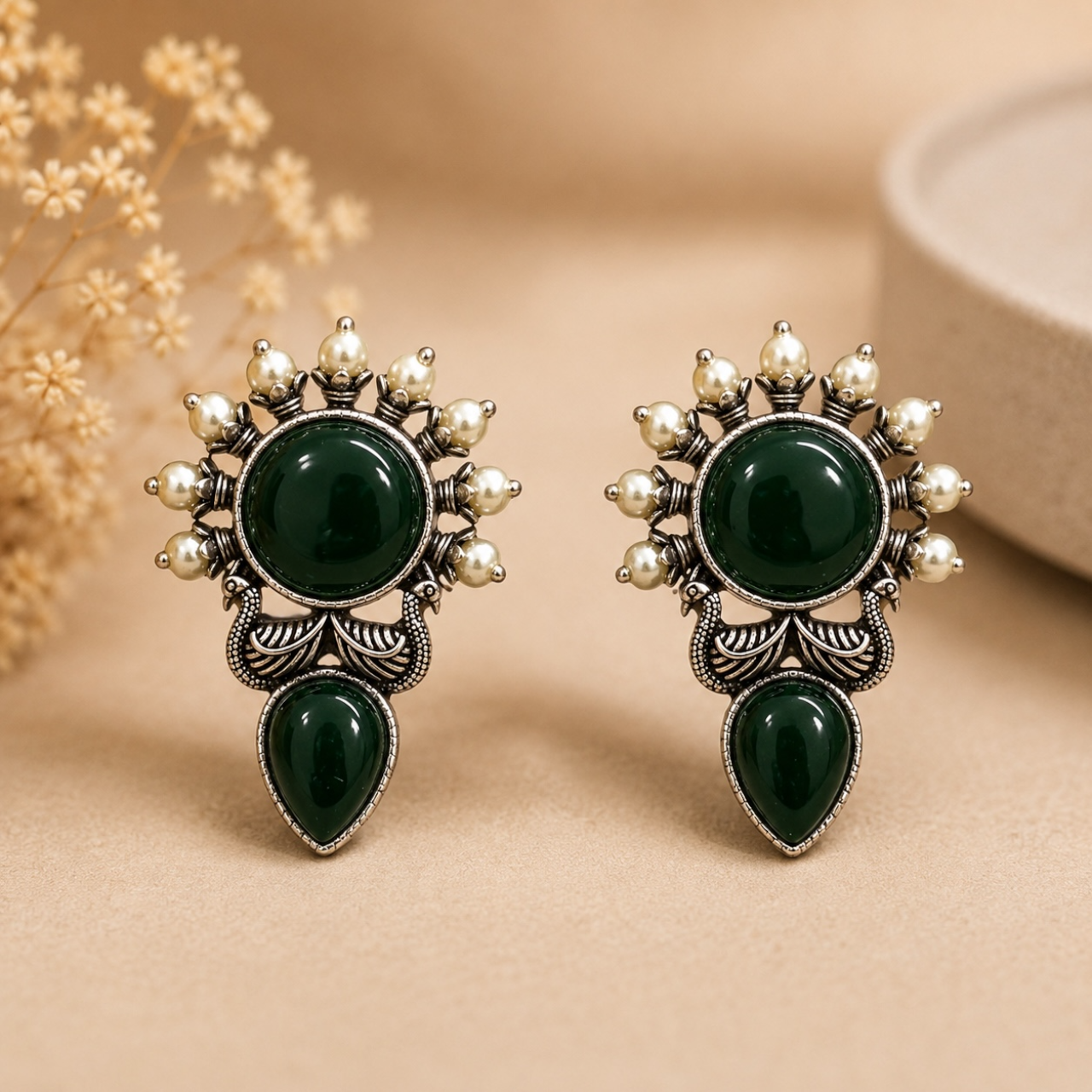 Sun Brass Earrings - Green