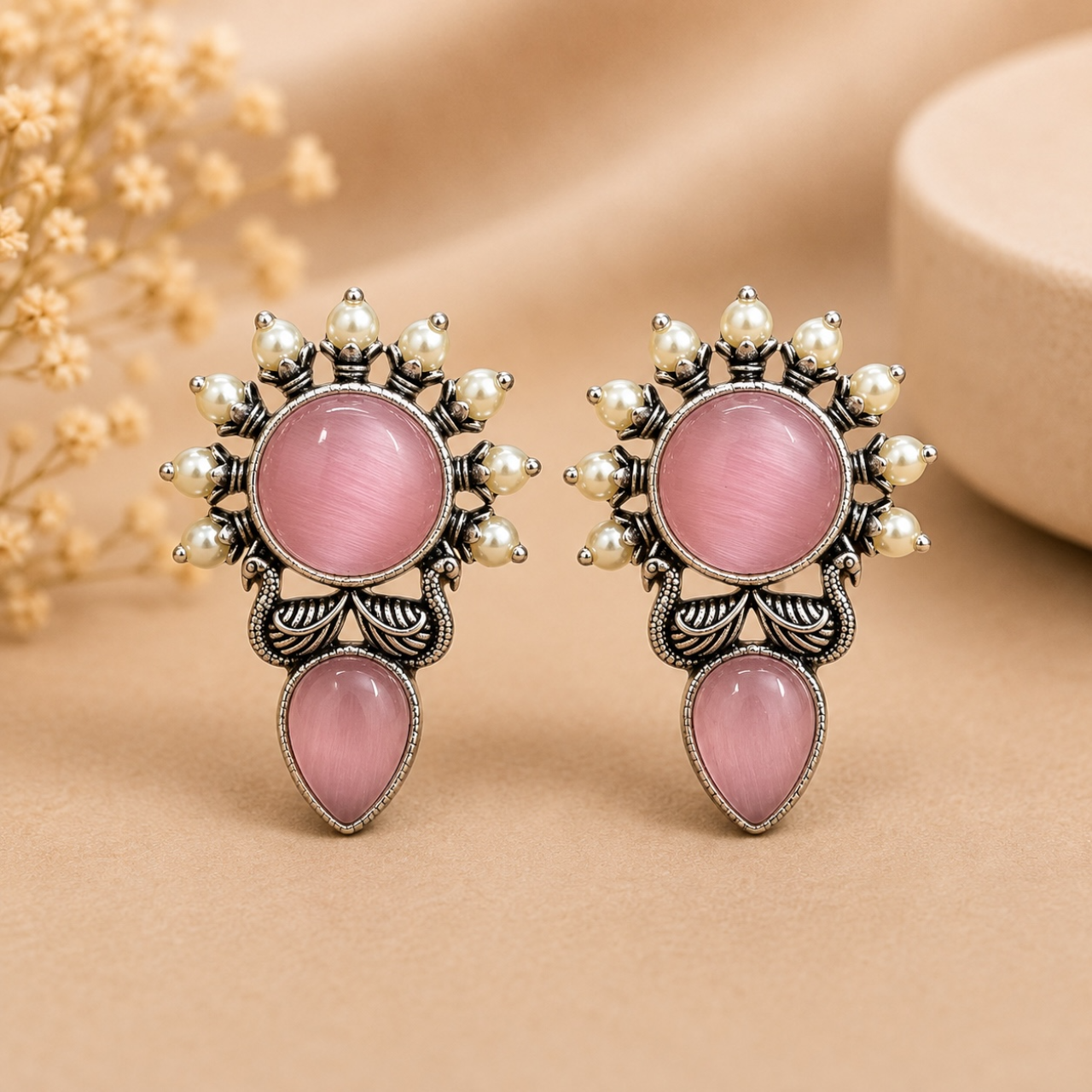 Sun Brass Earrings - Pink