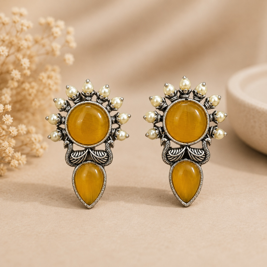 Sun Brass Earrings - Yellow