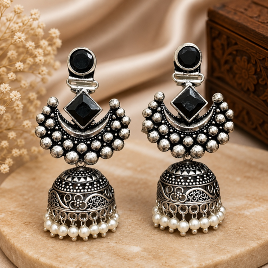Gauri Brass Jhumka - Black