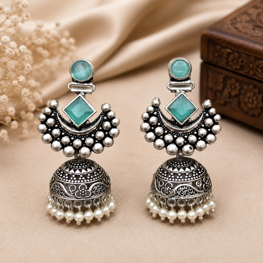 Gauri Brass Jhumka - Mint