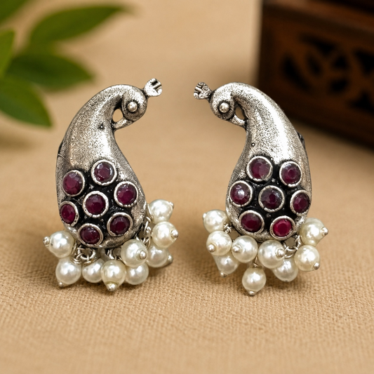 Peahen Brass Studs - Ruby