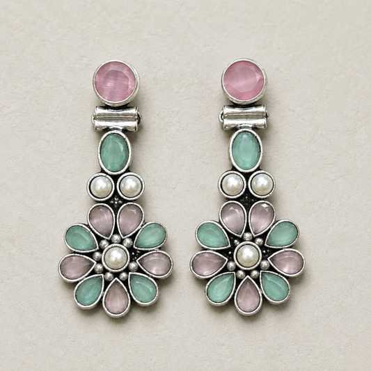 Bloom Brass Earrings - Mint